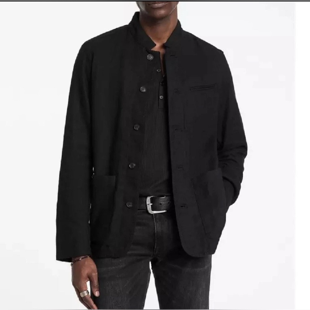 NWT John Varvatos Officer Field Jacket Black Linen Blend Chore Coat US 44, EU 54